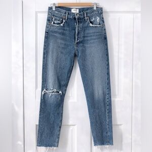 Agolde Women's Blue Distressed Straight Leg Jeans